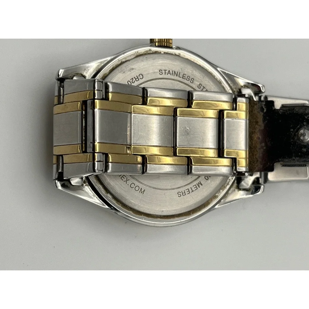 Timex Mens Two Tone Stainless Steel Watch Silver Dial Date 22 N WR30M Quartz